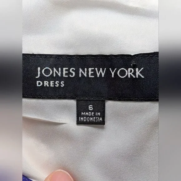 Jones New York Indigo White Floral Dress 6 Wedding Guest Coastal Garden Party - Picture 5 of 6